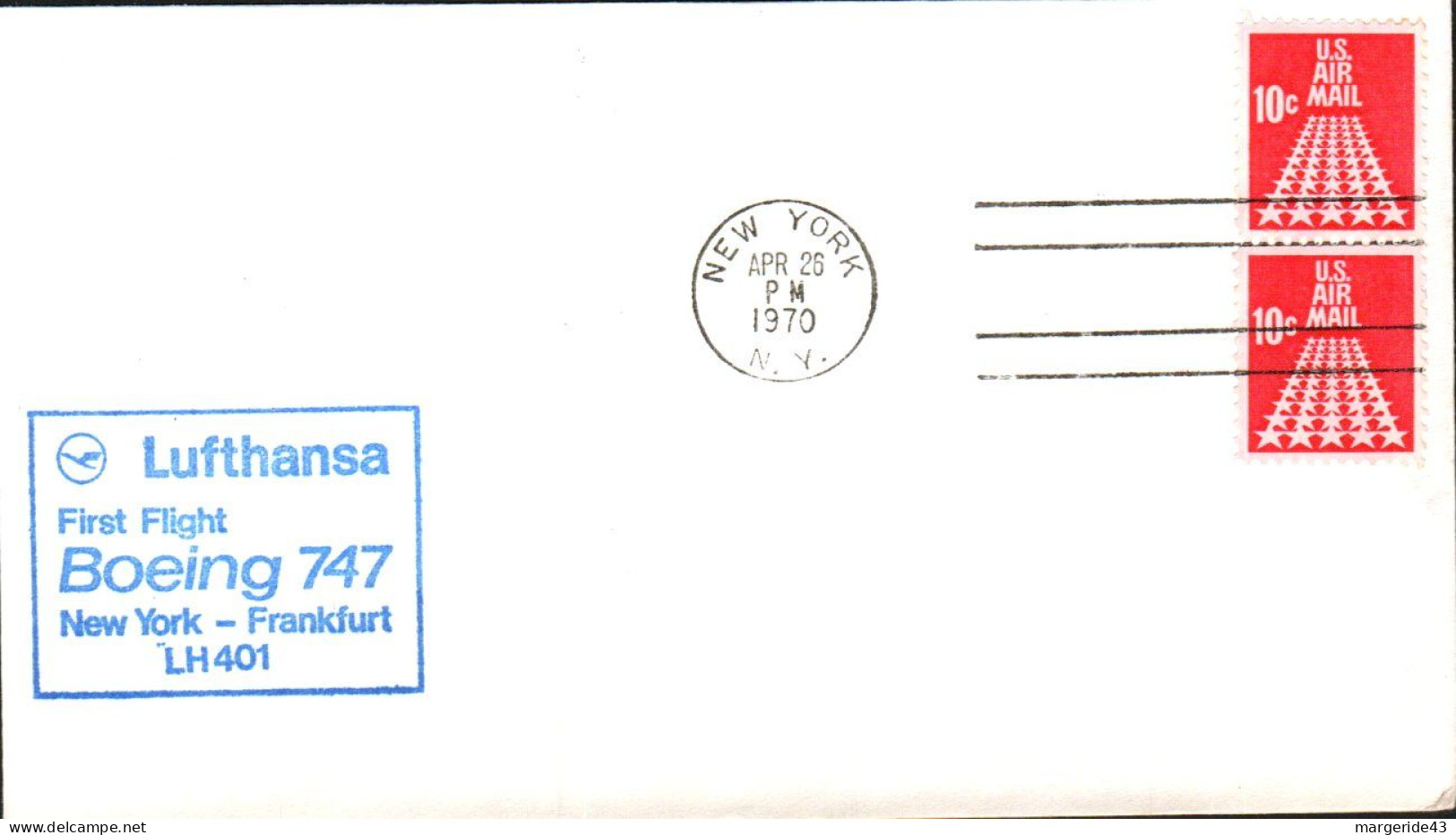 USA ETATS UNIS 1 ER VOL LUFTHANSA  747 NEW YORK-FRANKFURT1970 - FDC