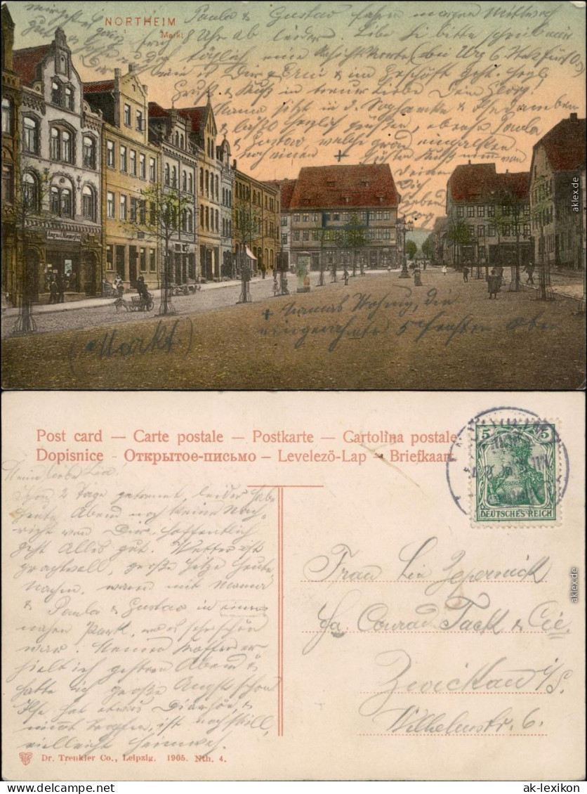 Ansichtskarte Northeim Marktpartie - Geschäfte 1905  - Northeim