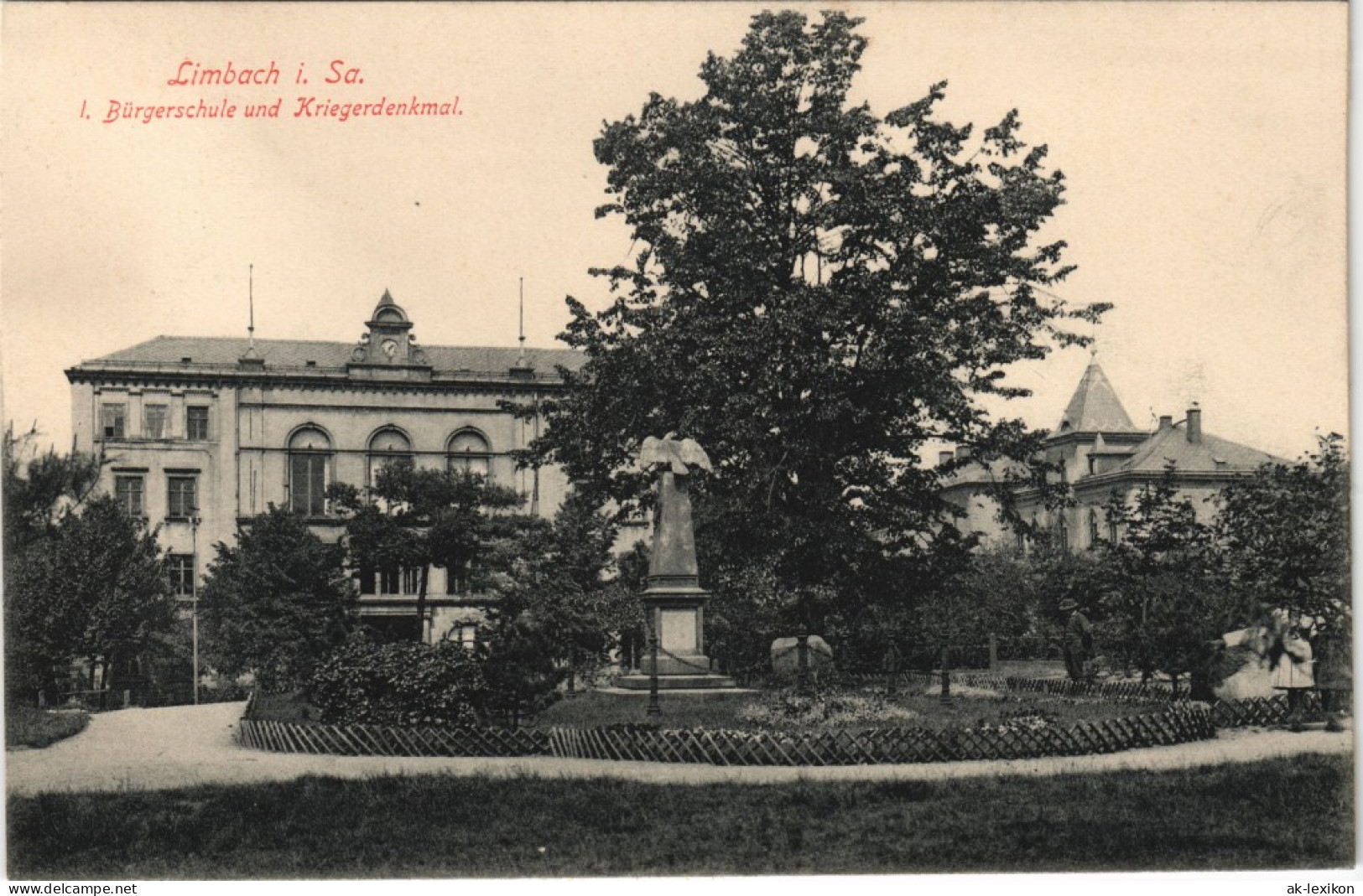 Ansichtskarte Limbach-Oberfrohna Bürgerschule Und Kriegerdenkmal 1913 - Limbach-Oberfrohna
