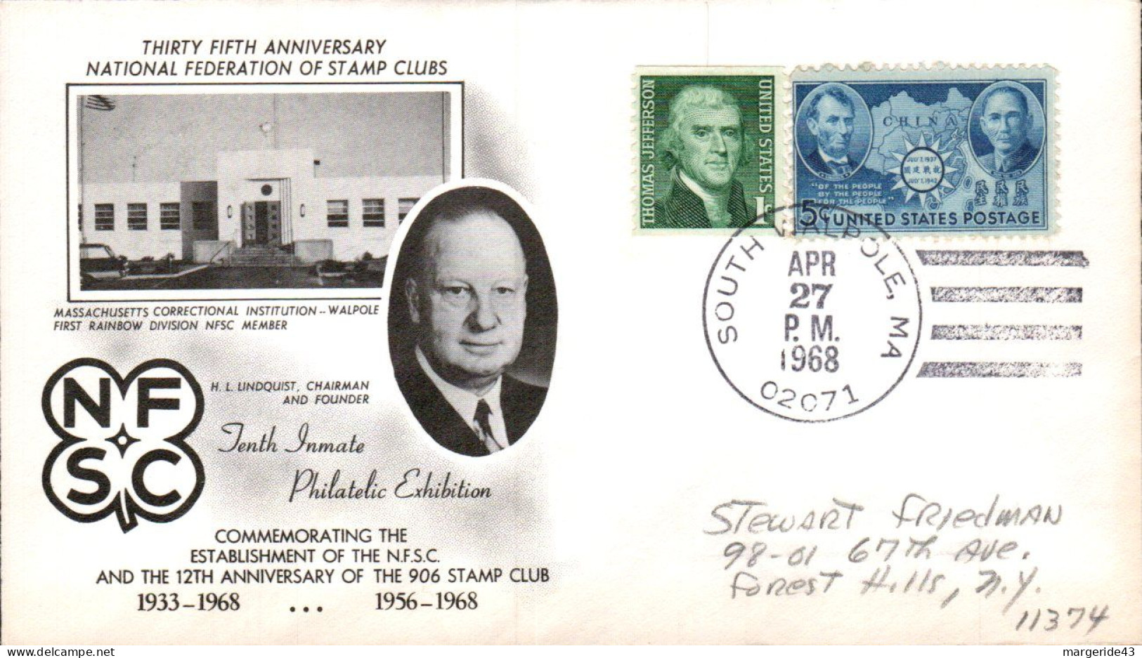 USA ETATS UNIS 1968 35 ANS FEDERATION NATIONALE DES CLUBS PHILATELIQUES - FDC