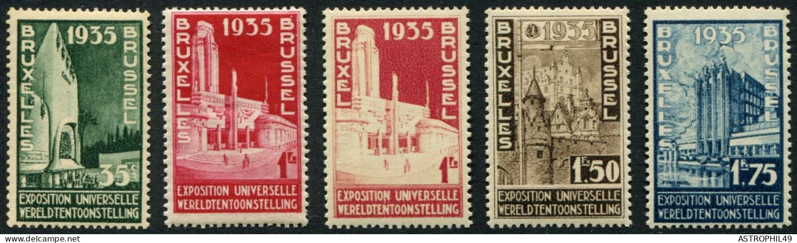 1934 BE Expo universelle Bx 1935, cob386-89 + 387 sans le rose