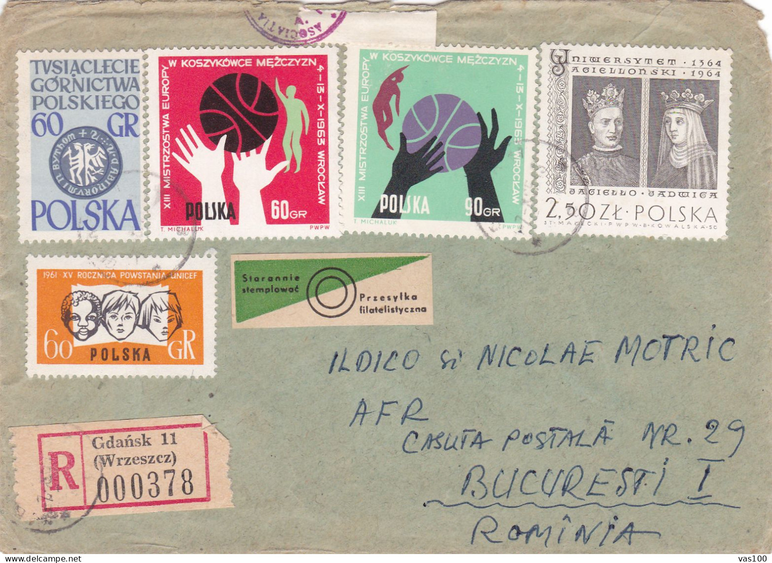 HISTORICAL DOCUMENTS  REGISTRED COVERS NICE FRANCHINK 1964  POLAD TO ROMANIA - Covers & Documents