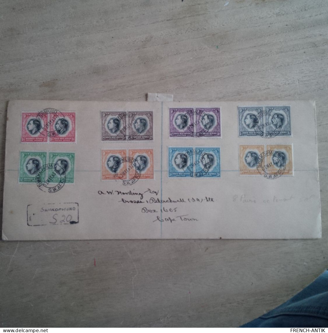 LETTRE AFRIQUE DU SUD SWAKOPMUND 8 PAIRES DE TIMBRE 1937 - Autres - Afrique