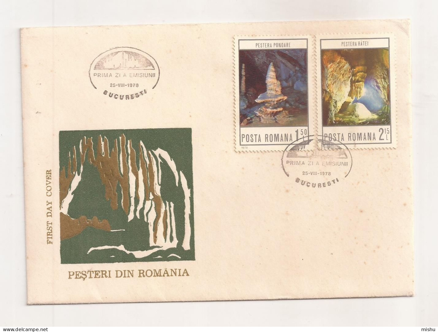 P2 Plic FDC ROMANIA - Prima Zi A Emisiunii - Pesteri Din Romania - First Day Cover , Uncirculated 1978 - FDC