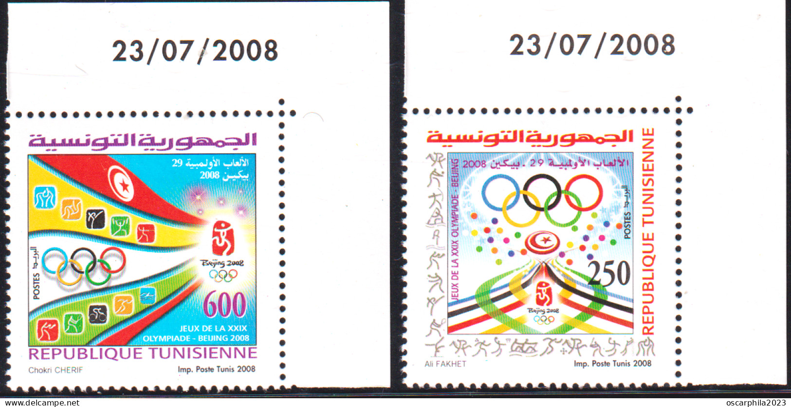 2008 - Tunisie - Y&T 1619- 1620 - Jeux Olympiques De Pekin, Série Complète 2 V Coin Daté - MNH***** - Zomer 2008: Peking