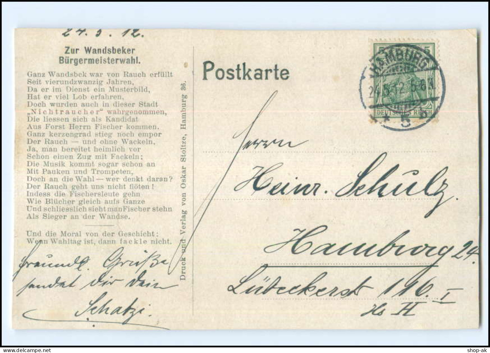 Y18337/ Hamburg Bürgermeisterwahl In Wandsbek 1912 AK  - Wandsbek