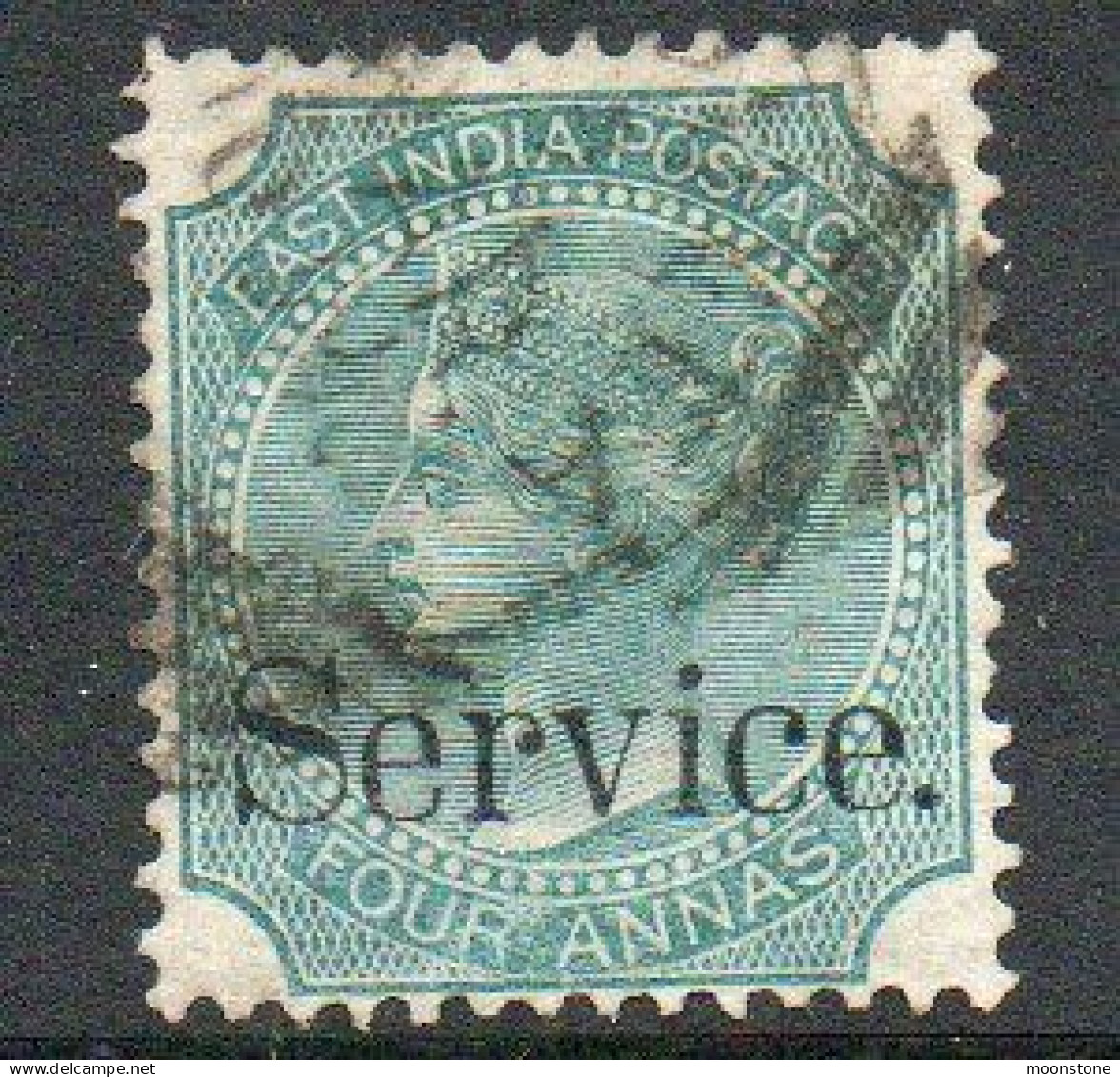 India QV 1867-73 4 Annas Green, Wmk. Elephant's Head, Service Official, Used, SG O29 (E) - 1858-79 Kolonie Van De Kroon