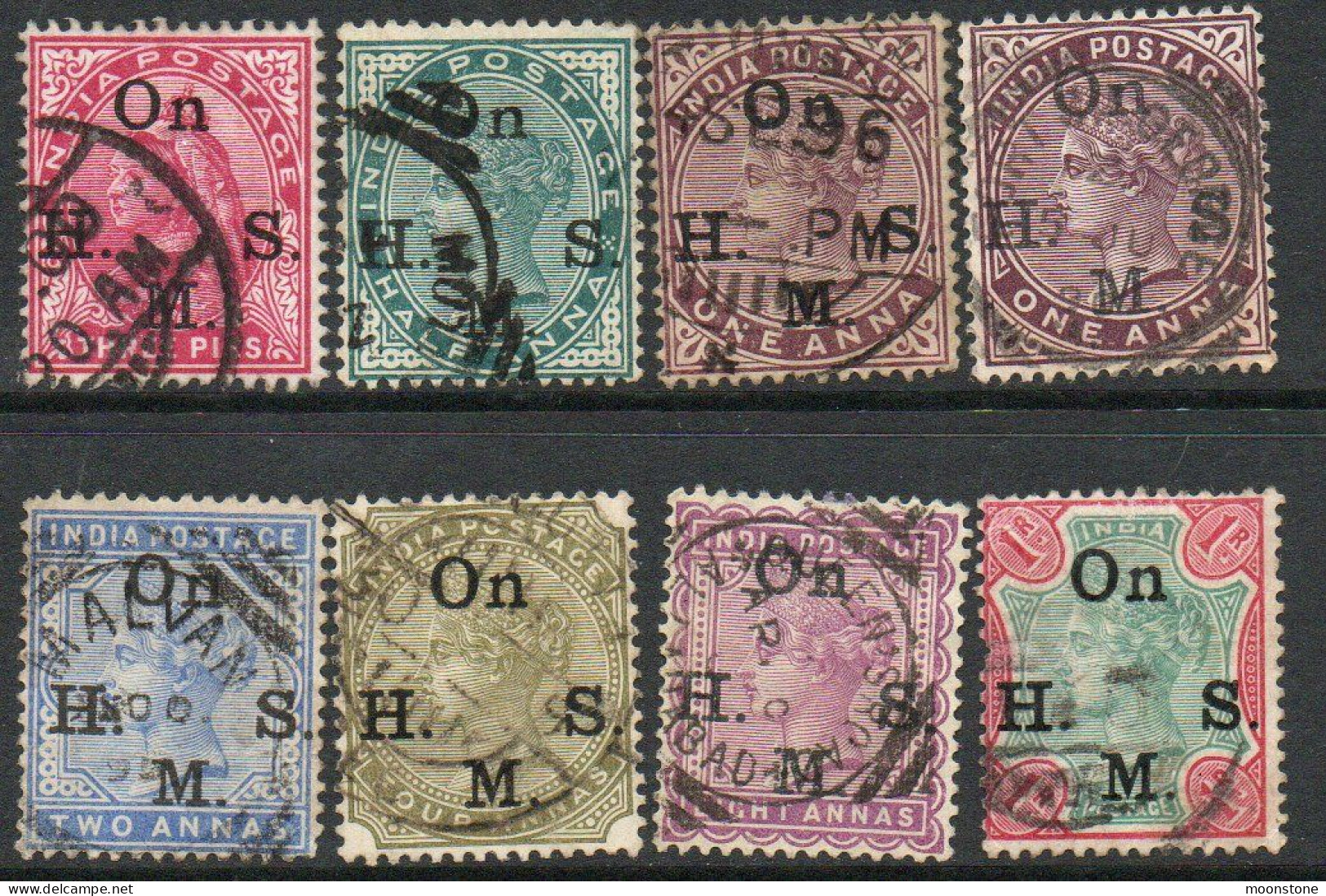 India QV 1883-99 Part Set Of 8 To 1 Rupee, Wmk. Star, On HMS Official, Used, SG O37a/48 (E) - 1858-79 Crown Colony