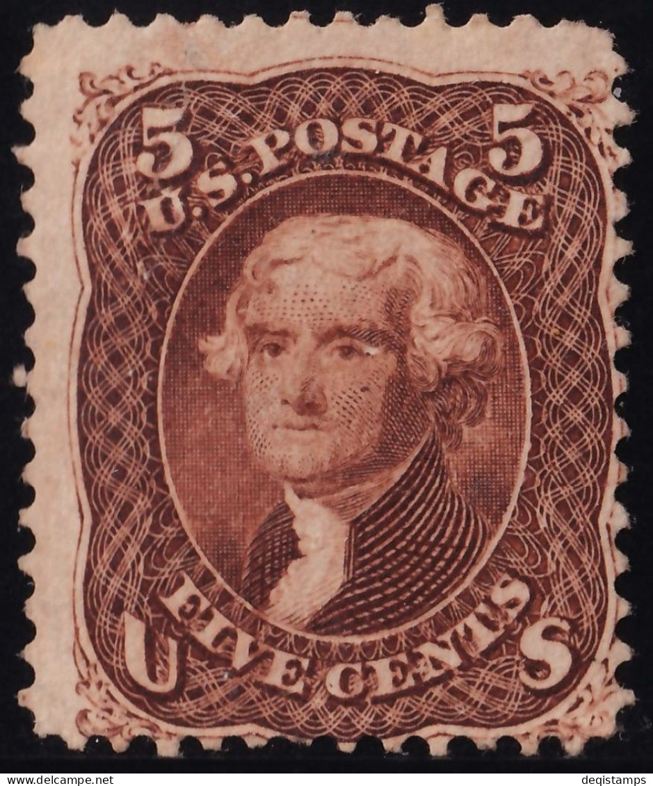 Us 1862 / 5 Cent Jefferson  Scott 75 Reddish Brown / VF Unused Stamp CV $2100 - Neufs