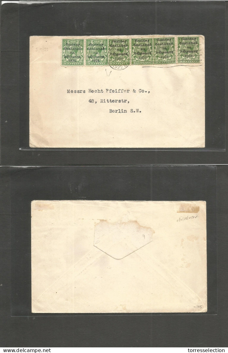 EIRE. 1922 (Sept 5) Baile Atha Cliath - Germany, Berlin, Multifkd Ovptd 1/2d Green (x6) With 2 Different + Overprint Typ - Oblitérés