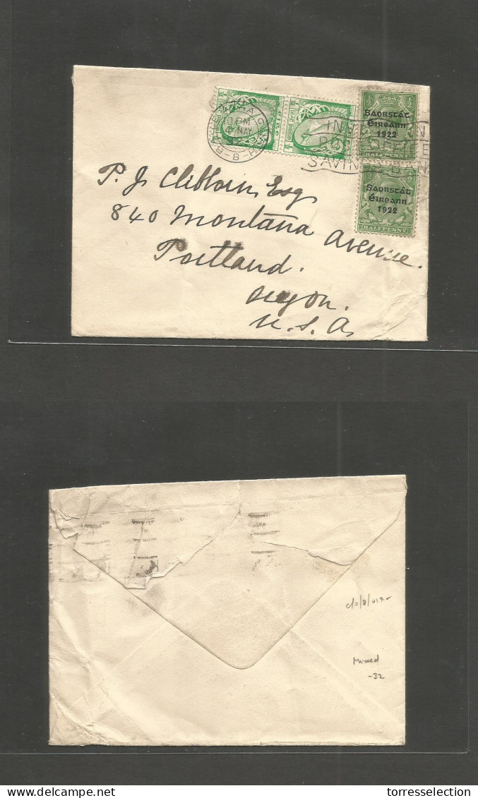 EIRE. 1924 (4 May) Baile Athah Cliath - USA, Portland, Oregon Multifkd Envelope MIXED Issues Incl First Overprinted Valu - Gebraucht