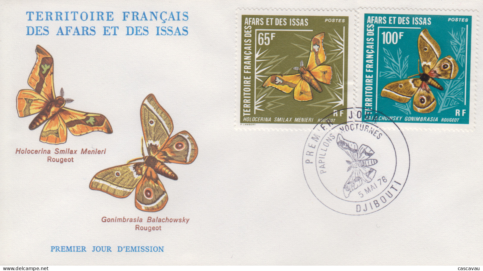 Enveloppe  FDC  1er  Jour  TERRITOIRE  FRANCAIS   Des   AFARS  Et  ISSAS     Papillons  Nocturnes   1976 - Autres & Non Classés