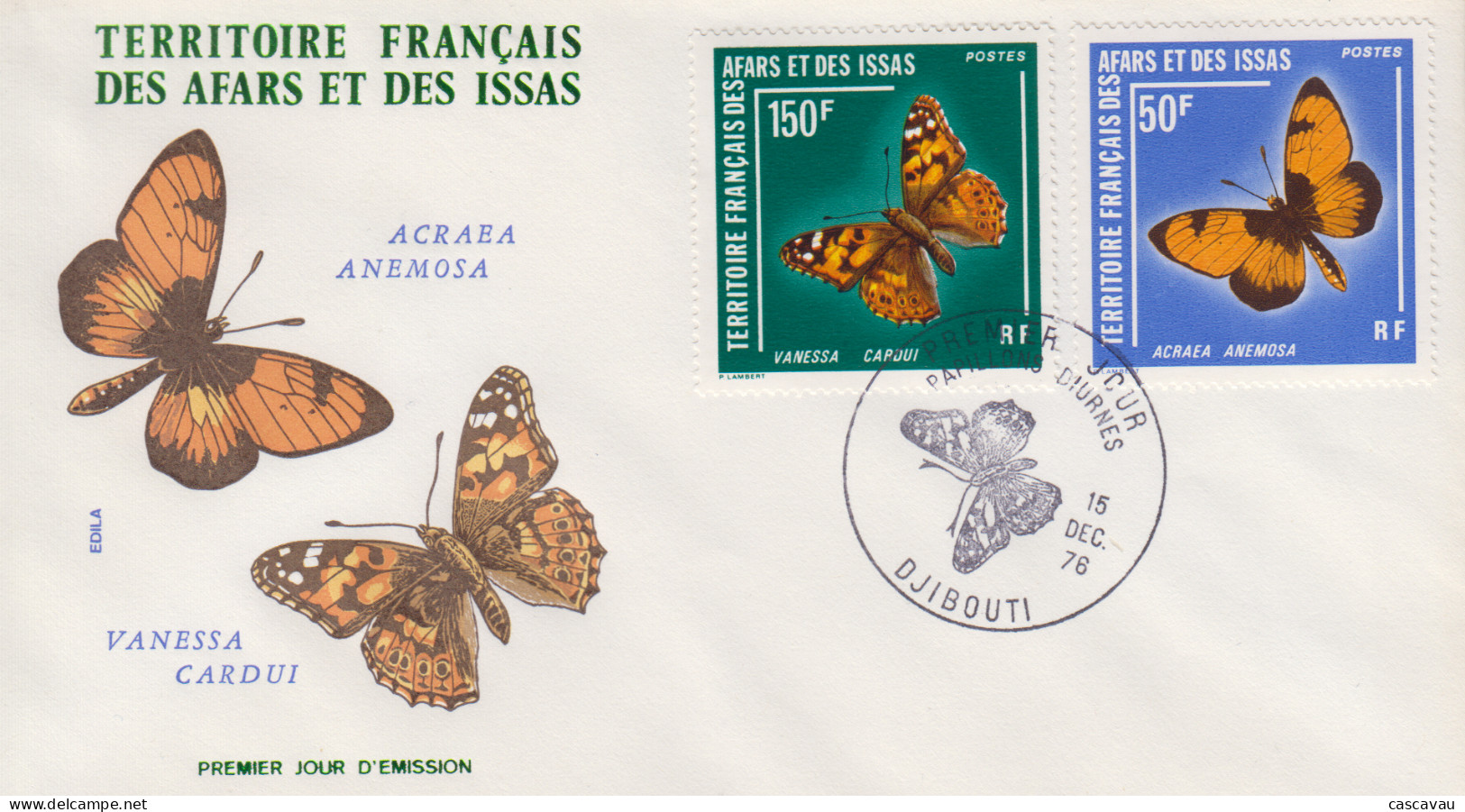 Enveloppe  FDC  1er  Jour  TERRITOIRE  FRANCAIS   Des   AFARS  Et  ISSAS     Papillons  Diurnes   1976 - Autres & Non Classés