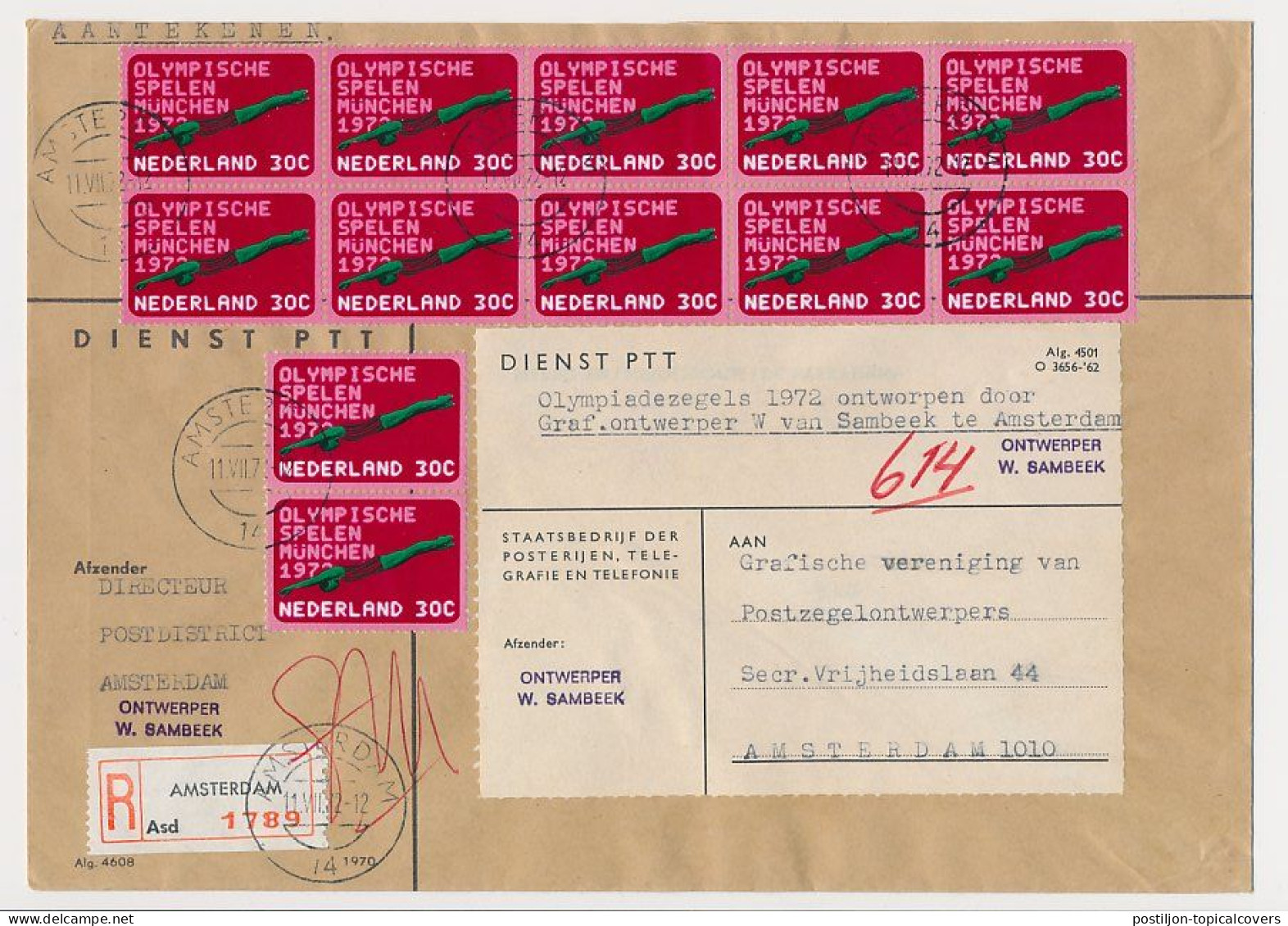 Em. Olympische Spelen Munchen 1972 - Dienst PTT / Handtekenig Ontwerper / FDC Ontwerp - Olympic Games - Lettres & Documents