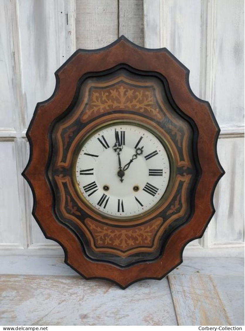 Ancienne Pendule Œil De Bœuf Marqueterie Époque Napoléon III - Clocks