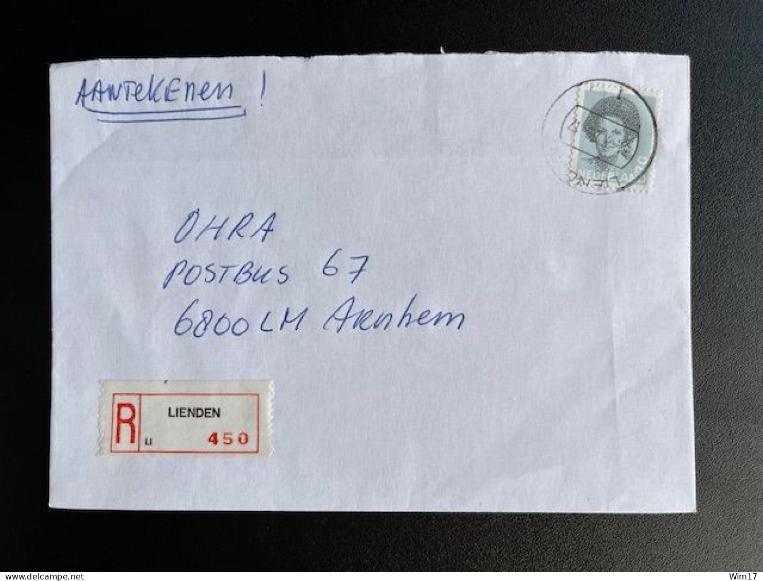 NETHERLANDS 1988 REGISTERED LETTER LIENDEN TO ARNHEM 31-10-1988 NEDERLAND AANGETEKEND - Lettres & Documents