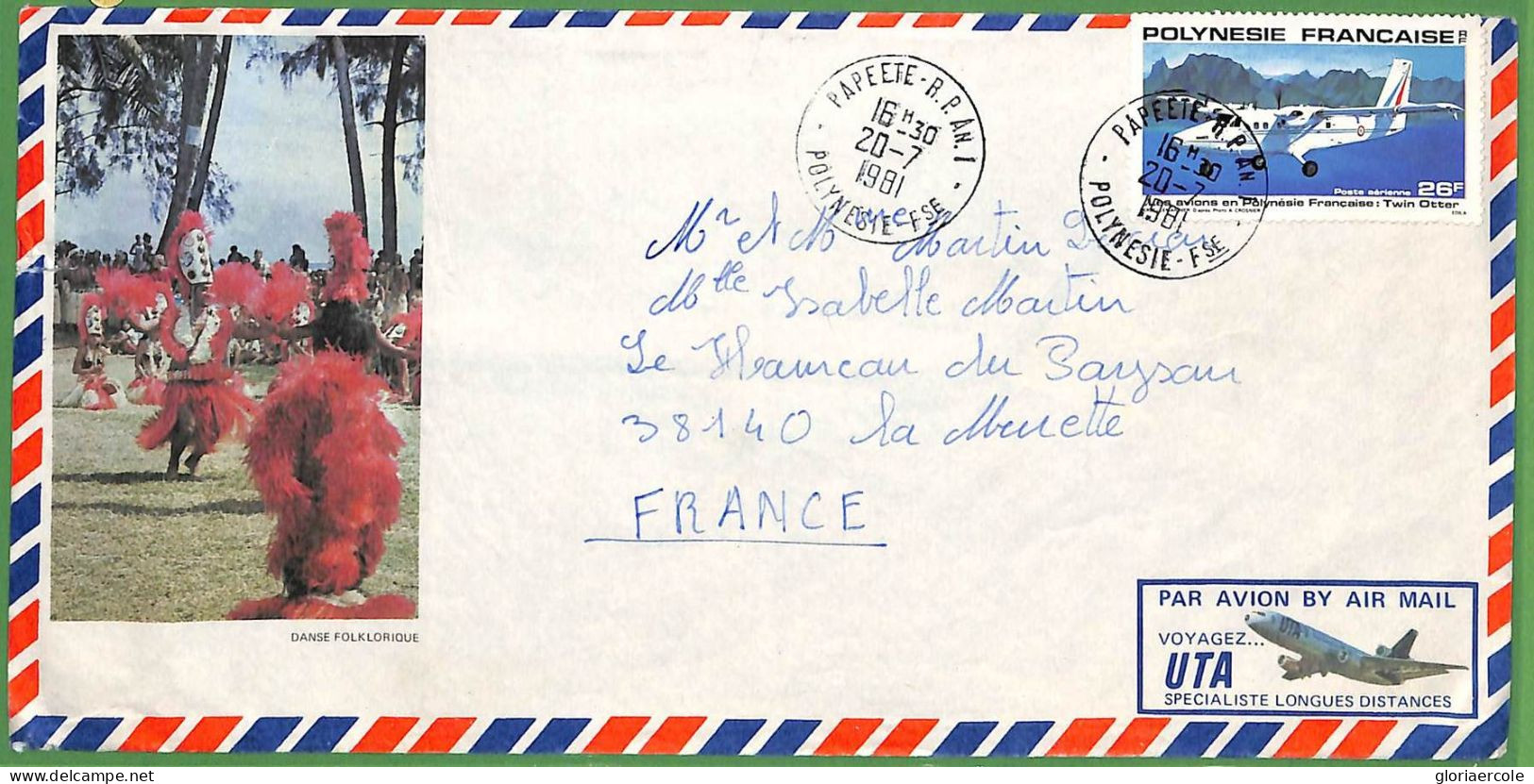 ZA1397 -  FRENCH POLYNESIA - Postal History - TOURIST Airmail COVER   1961 - Covers & Documents