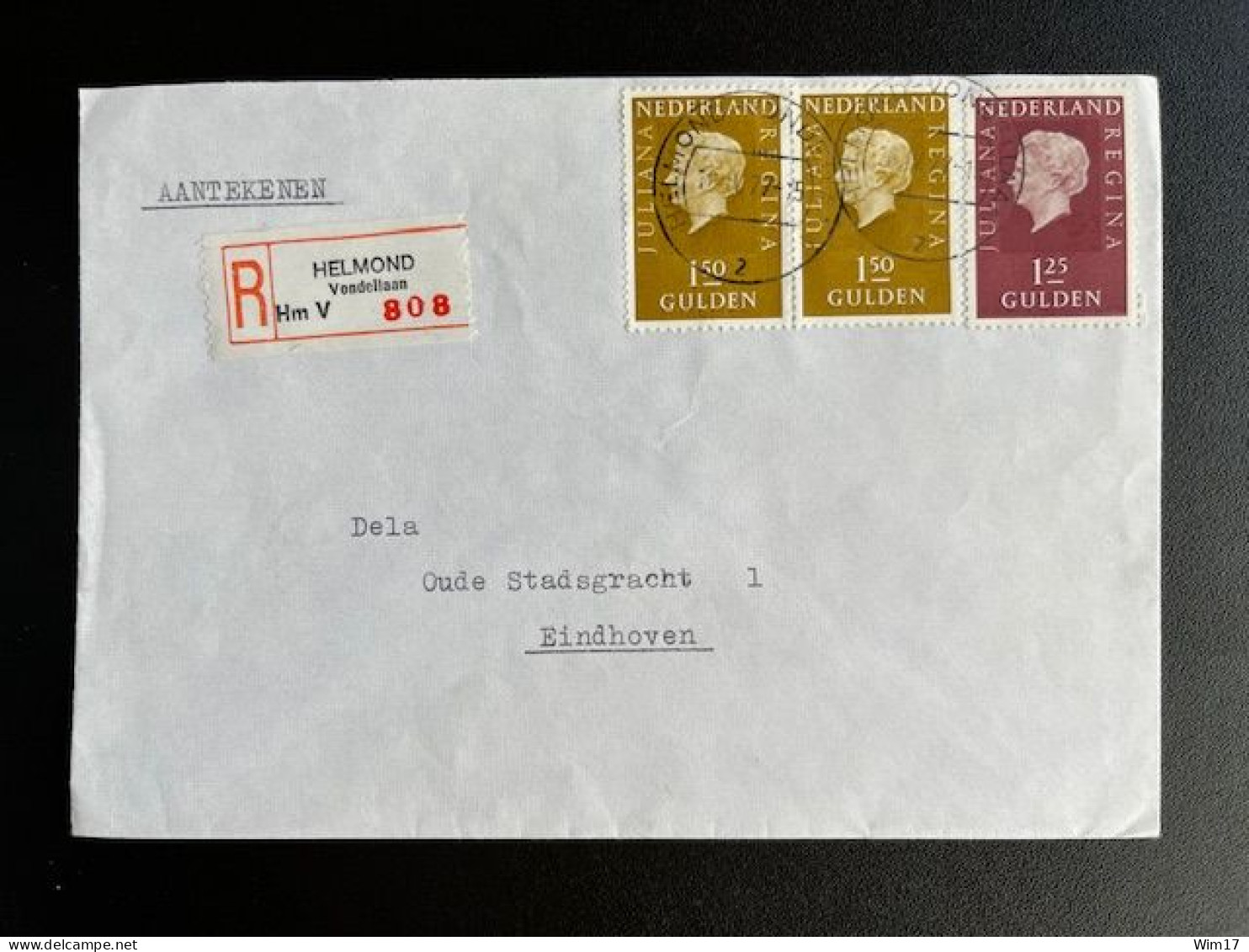 NETHERLANDS 1977 REGISTERED LETTER HELMOND VONDELLAAN TO EINDHOVEN 16-04-1977 NEDERLAND AANGETEKEND - Lettres & Documents