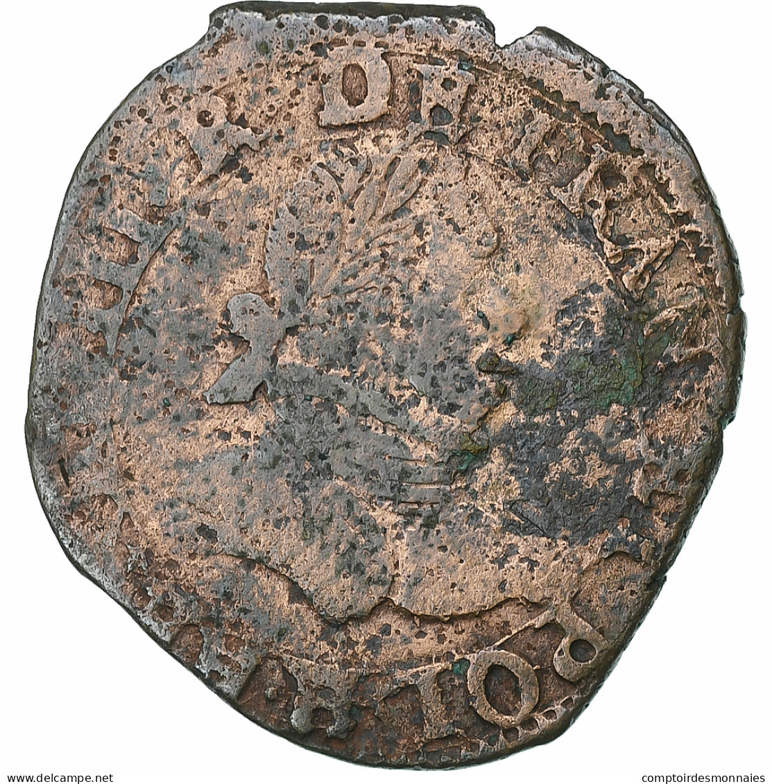 France, Henri III, Double Tournois, 1579, La Rochelle, Cuivre, TB, Gadoury:455 - 1574-1589 Henry III