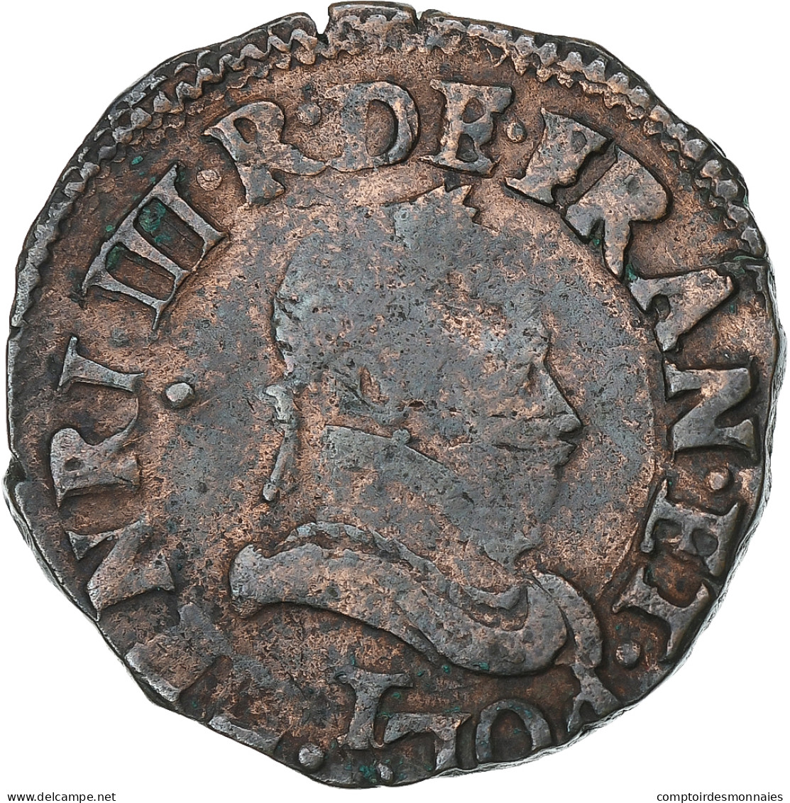 France, Henri III, Double Tournois, 1584, Nantes, Cuivre, TB+, Gadoury:455 - 1574-1589 Henry III