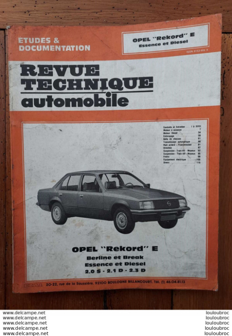 RTA REVUE TECHNIQUE AUTOMOBILE OPEL REKORD REVUE DE 121 PAGES  1989 - Auto