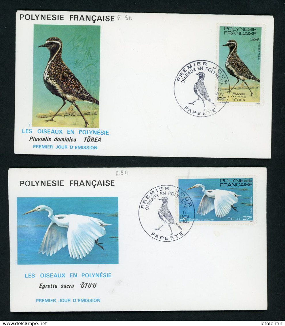 POLYNÉSIE : FDC : LES OISEAUX EN POLYNÉSIE    N° Yvert 189+190 Obli. 1er JOUR PAPEETE Du 17/11/82 - FDC