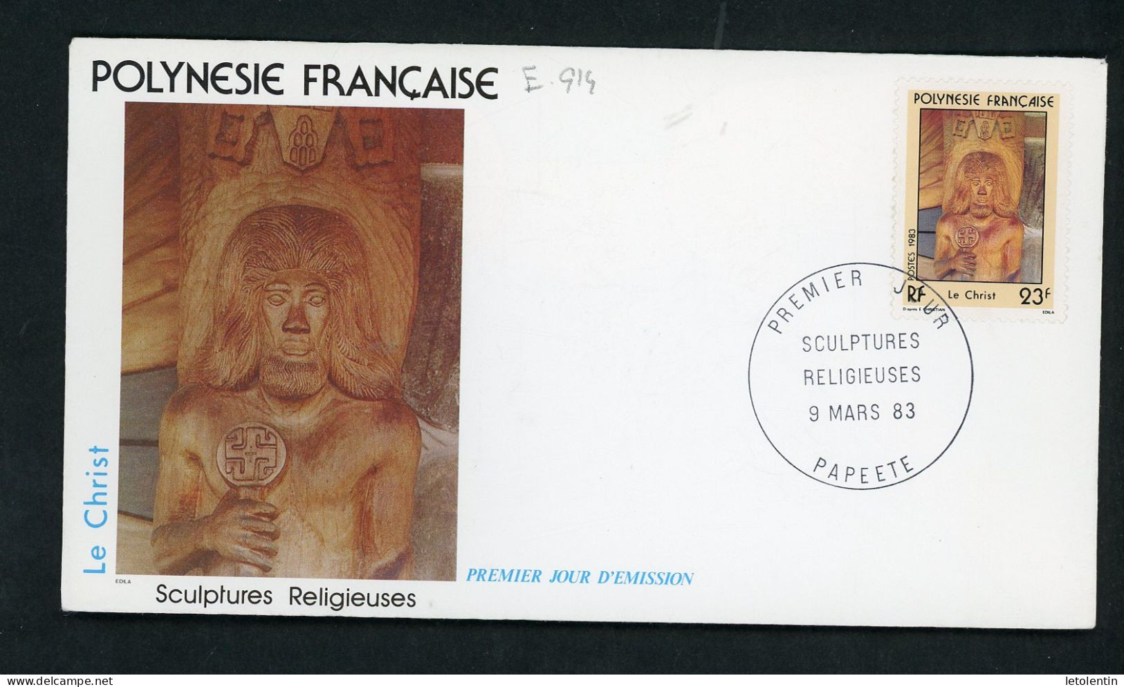 POLYNÉSIE : FDC : ART RELIGIEUX    N° Yvert 197 Obli. 1er JOUR PAPEETE Du 9/3/83 - FDC