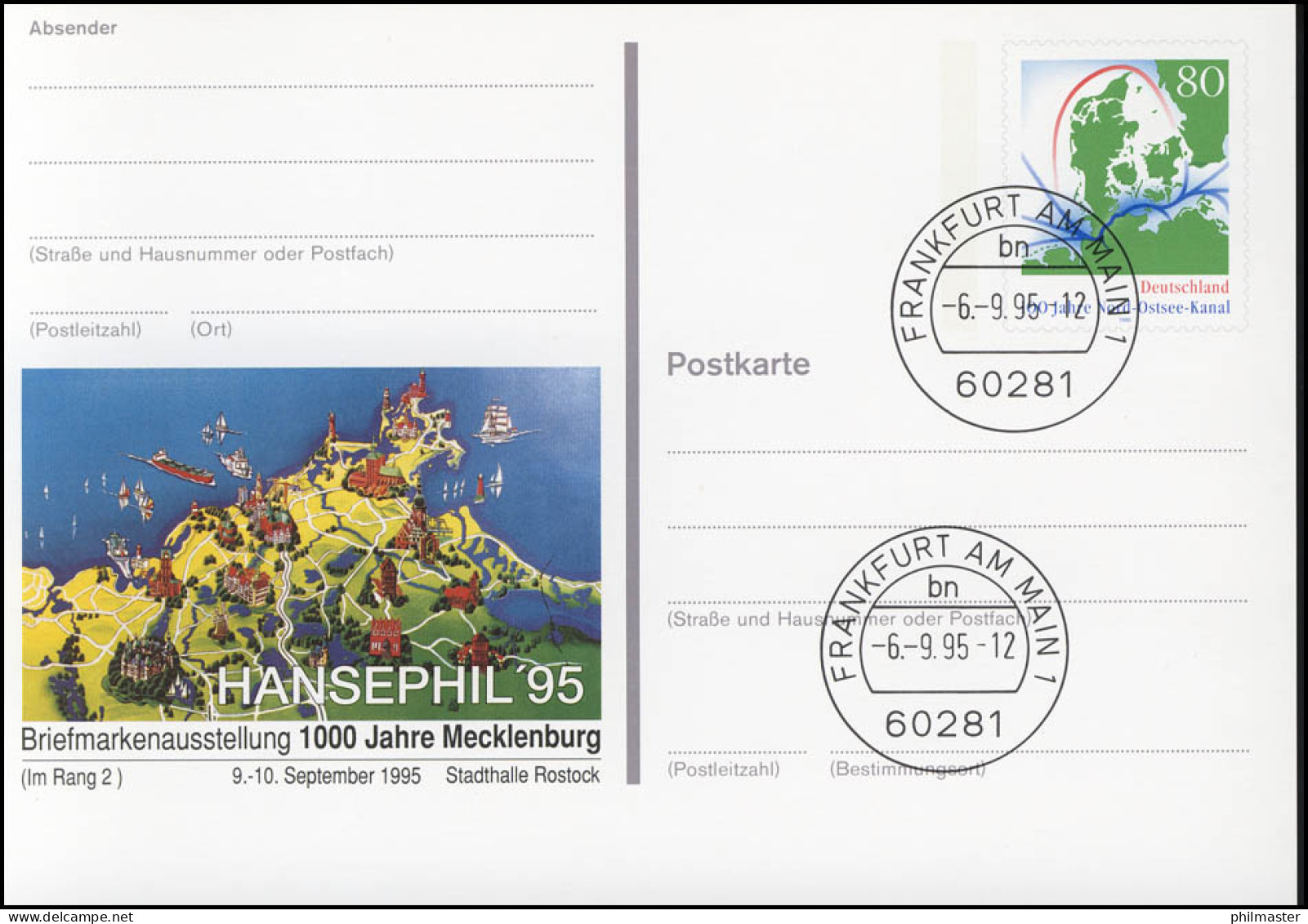 PSo 38 Briefmarkenausstellung HANSEPHIL 1995, VS-O Frankfurt 06.09.1995 - Postcards - Mint