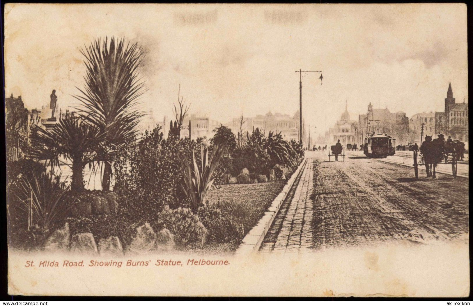 Postcard Melbourne St. Kilda Road, Showing Burns' Statue, Australia 1906 - Melbourne