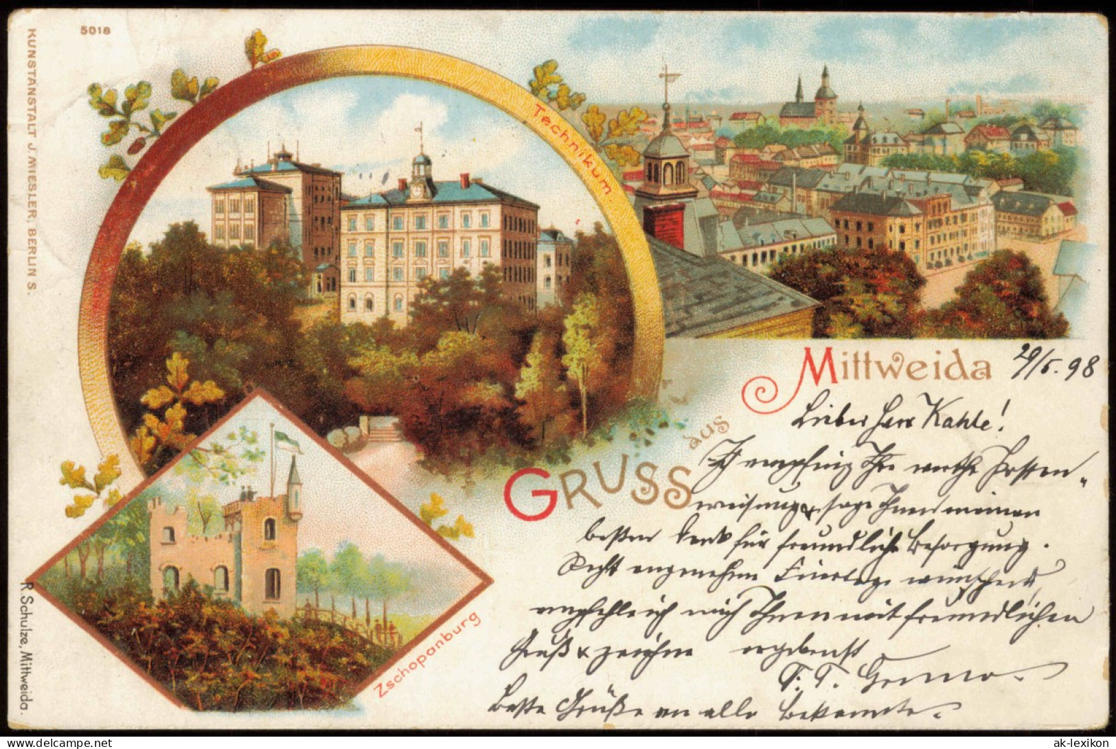 Litho AK Mittweida Gruss-Aus-Litho-AK Zschopanburg, Ortsansicht 1898 - Mittweida