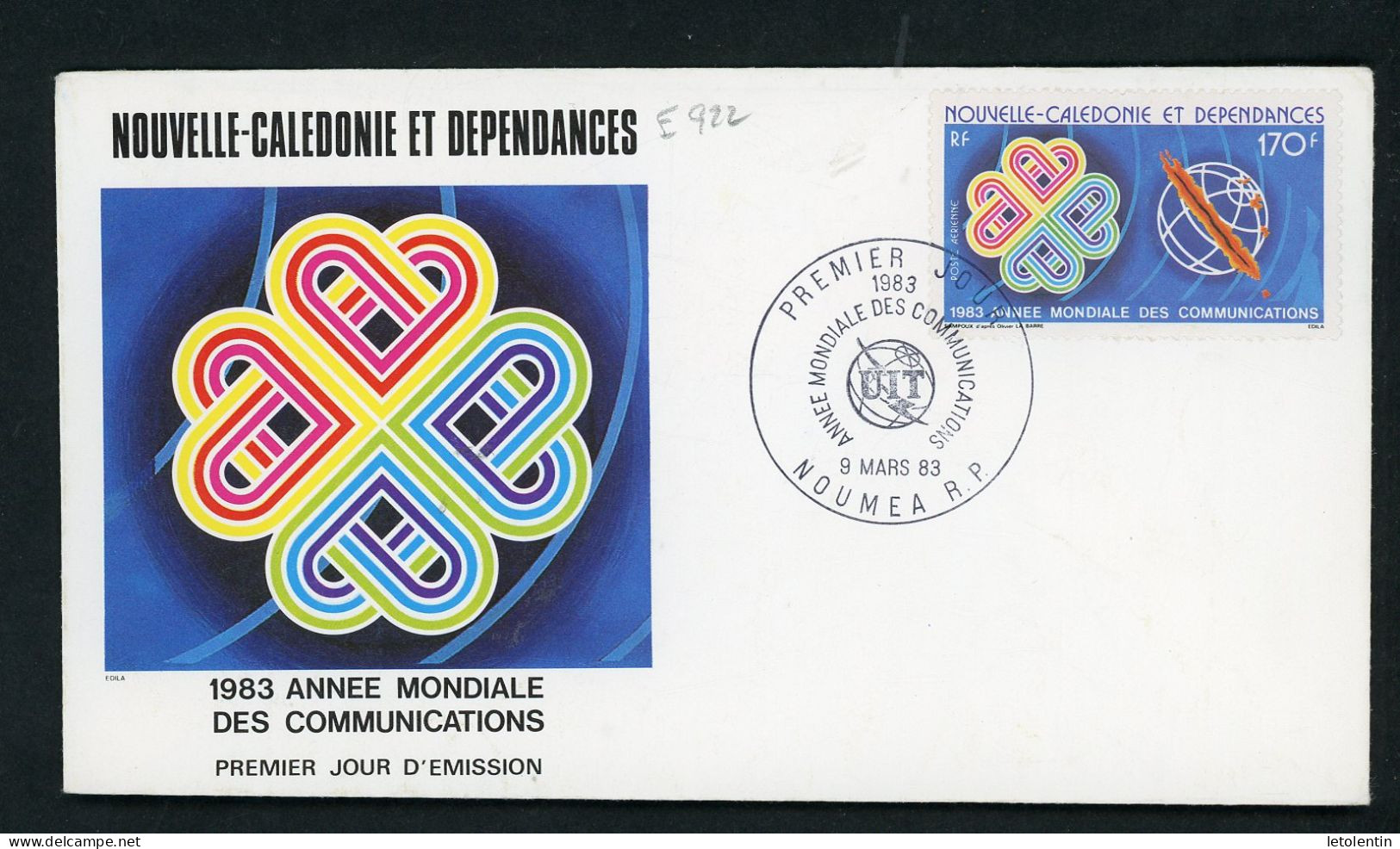 NOUVELLE CALÉDONIE : FDC : ANNÉE MONDIALE DES TELECOM    PA  N° Yvert 229 Obli. 1er JOUR NOUMÉA Du 9/3/83 - FDC