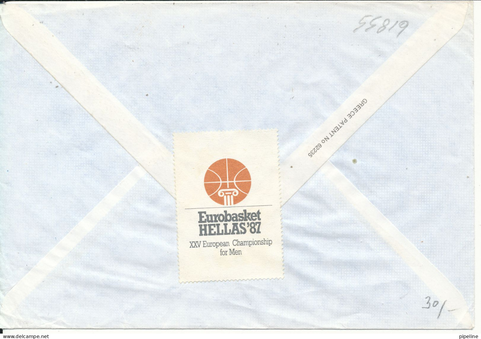 Greece Air Mail Cover Sent To Sweden 3-10-1987 See The BASKETBALL Label On The Backside Of The Cover - Athos Berg