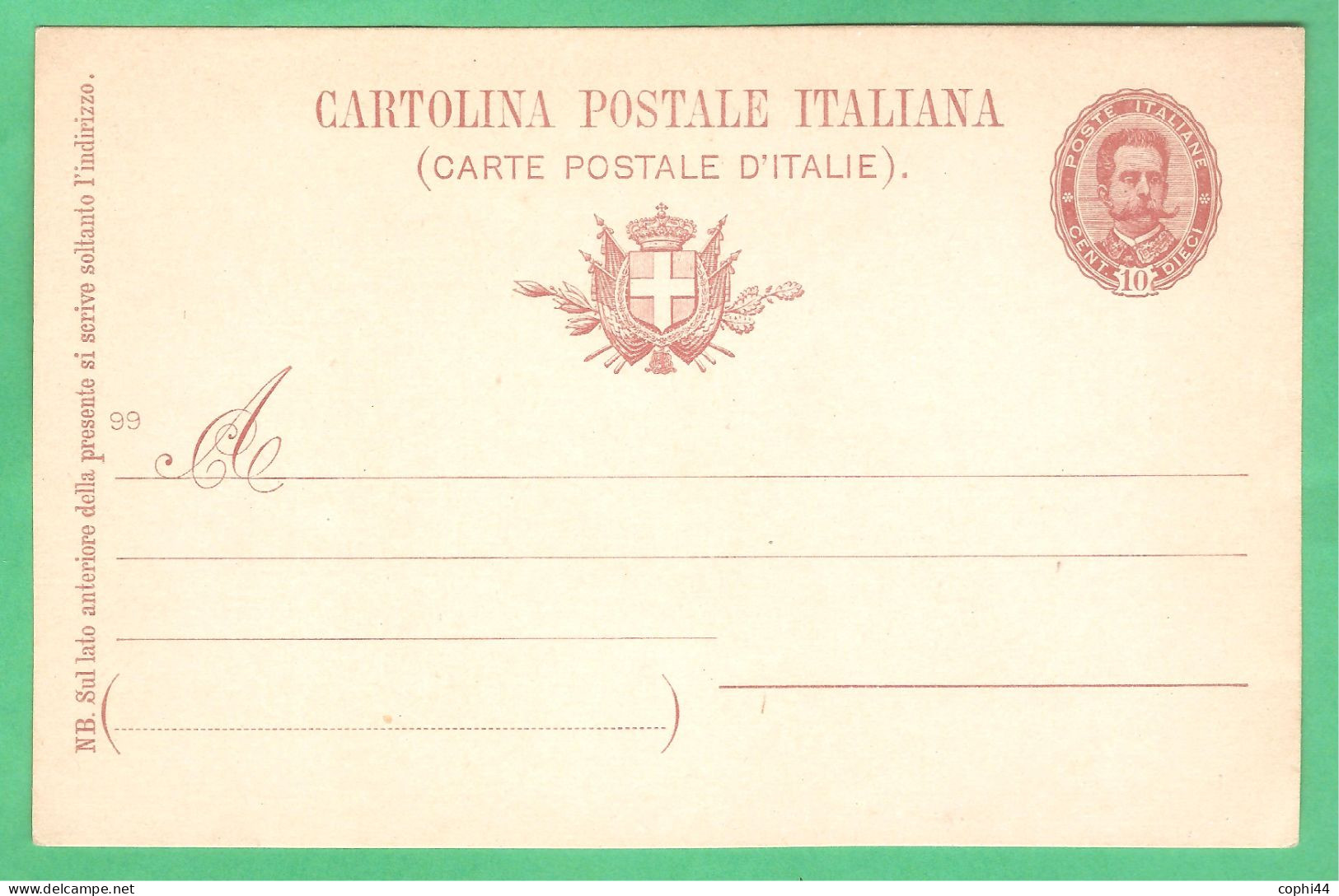 REGNO D'ITALIA 1895 CARTOLINA POSTALE EFFIGE OVALE UMBERTO I MIL. 99 10 C Rosa (FILAGRANO C25) NUOVA - Postwaardestukken