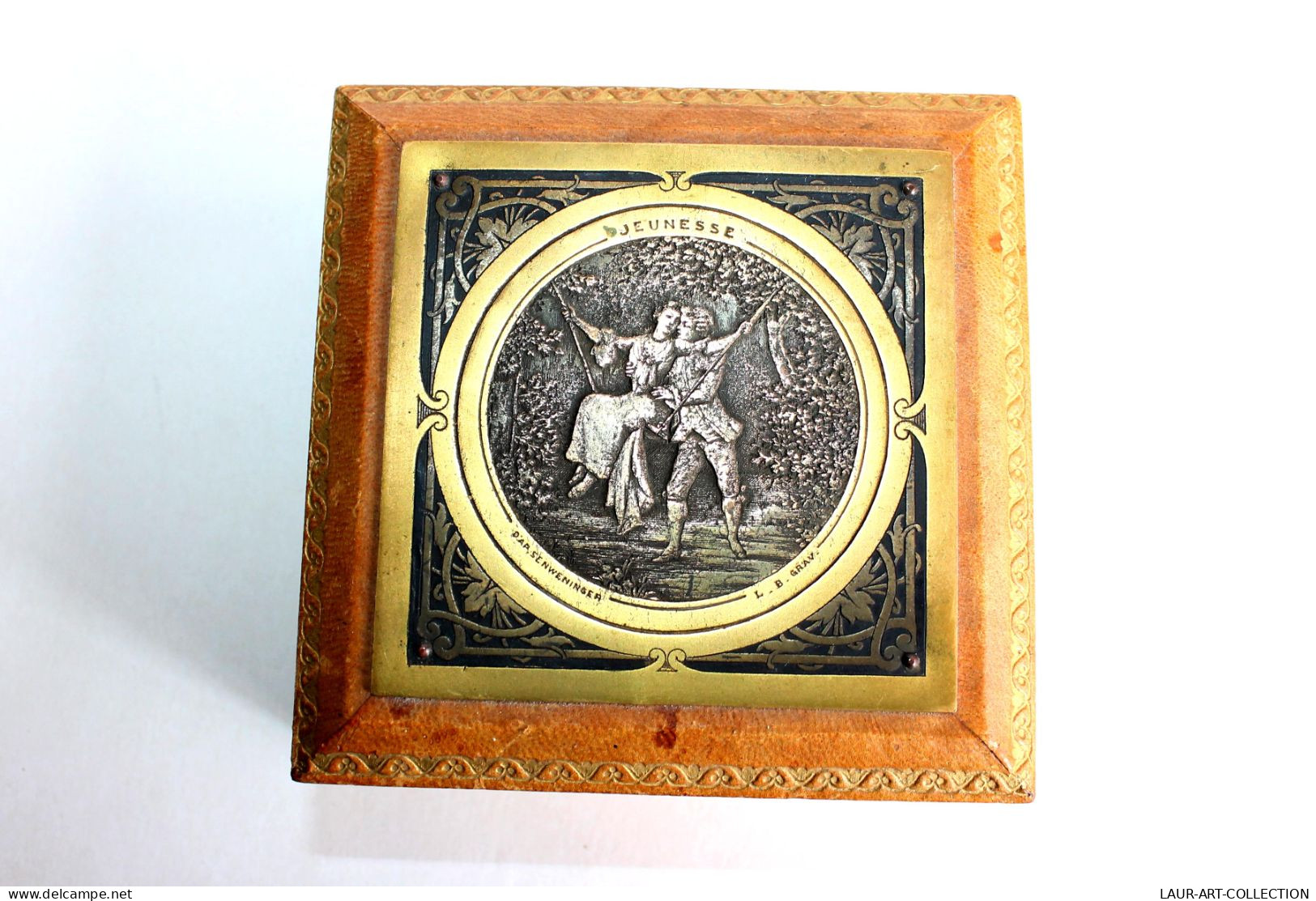 COFFRET BOITE ECRIN CUIR LAITON GRAVURE L. BOTTINI, JEUNESSE COUPLE, SENWENINGER / ART DECORATIF ANTIQUE (0603.9b) - Koffer