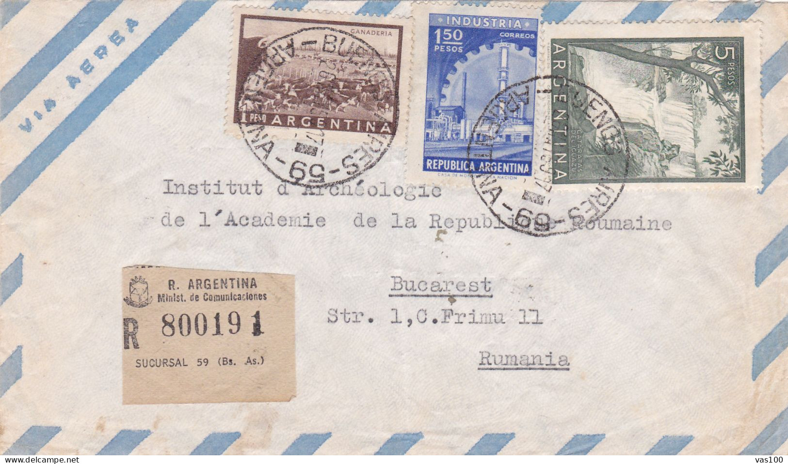 HISTORICAL DOCUMENTS  REGISTERED   COVERS NICE FRANKING 1959 ARGENTINA - Covers & Documents