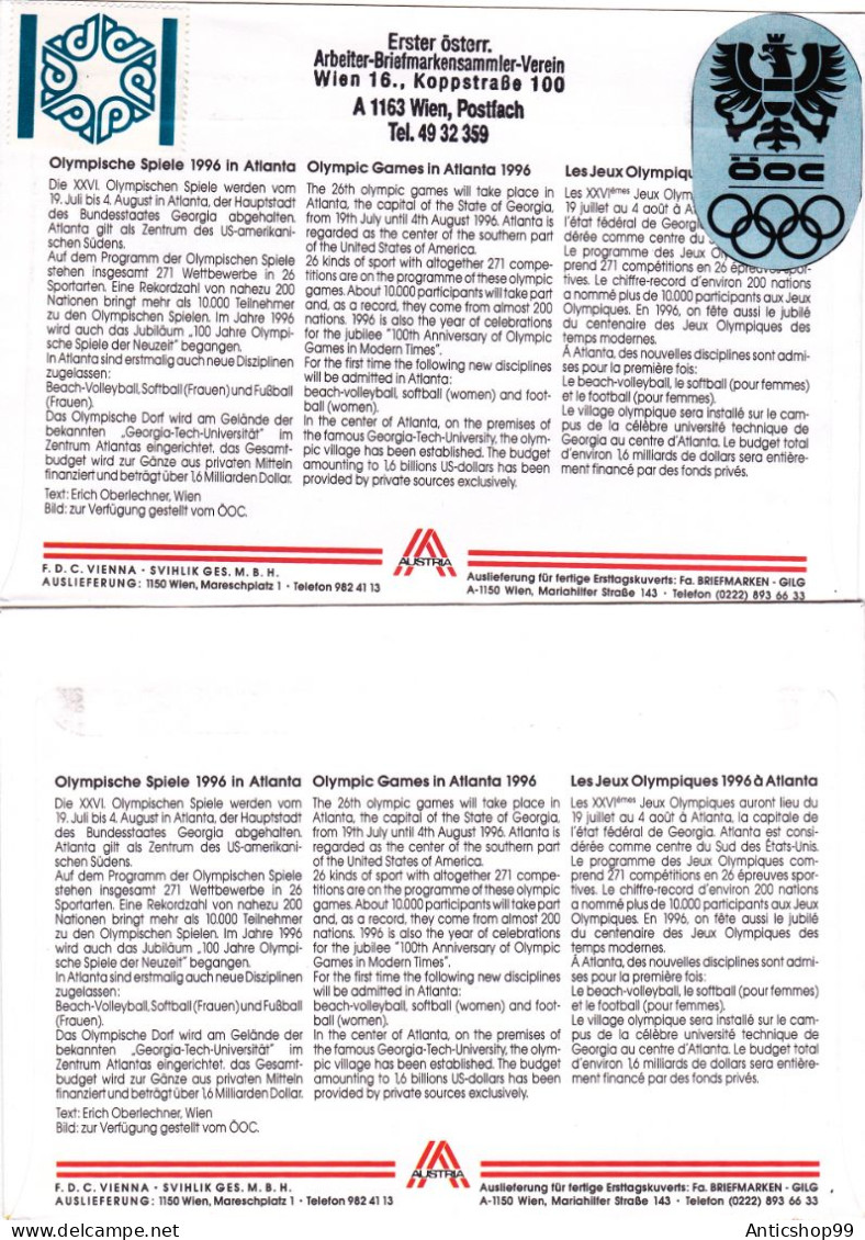 OLYMPIC GAMES ATLANTA, X2  COVERS FDC  1996  AUSTRIA - Verano 1996: Atlanta