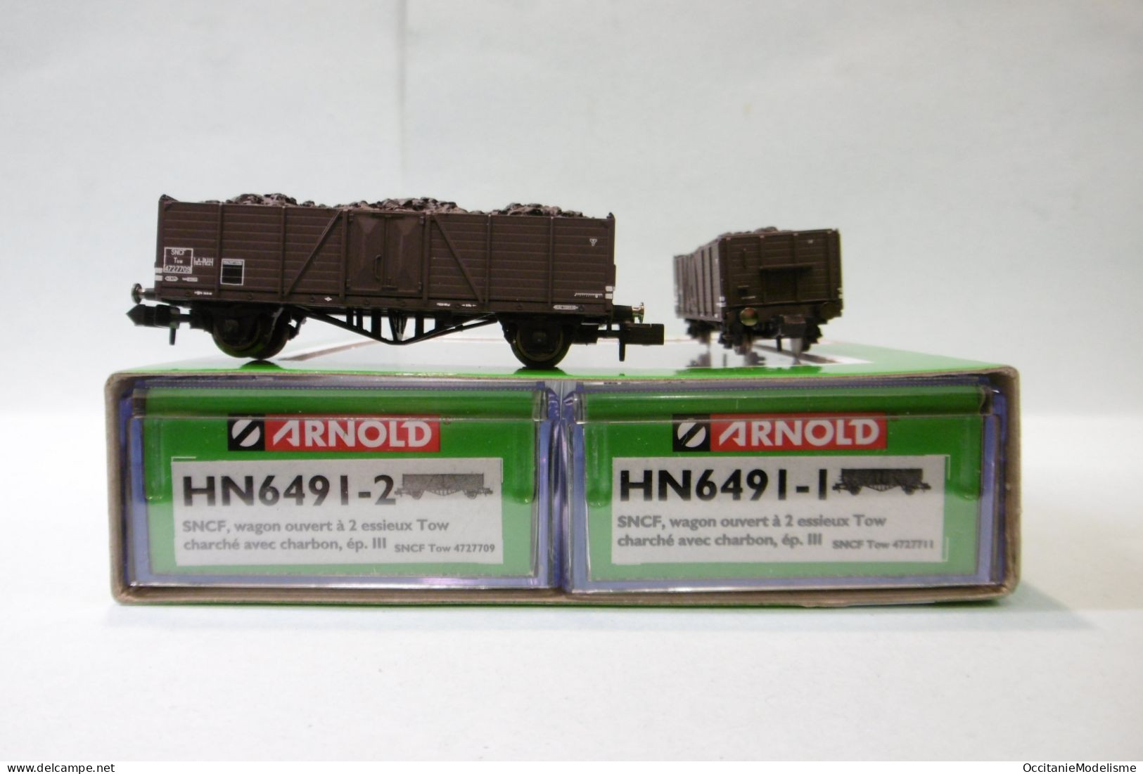 Arnold - 2 WAGONS TOMBEREAUX Tow Charbon SNCF ép. III Réf. HN6491 Neuf NBO N 1/160 - Goederenwagons