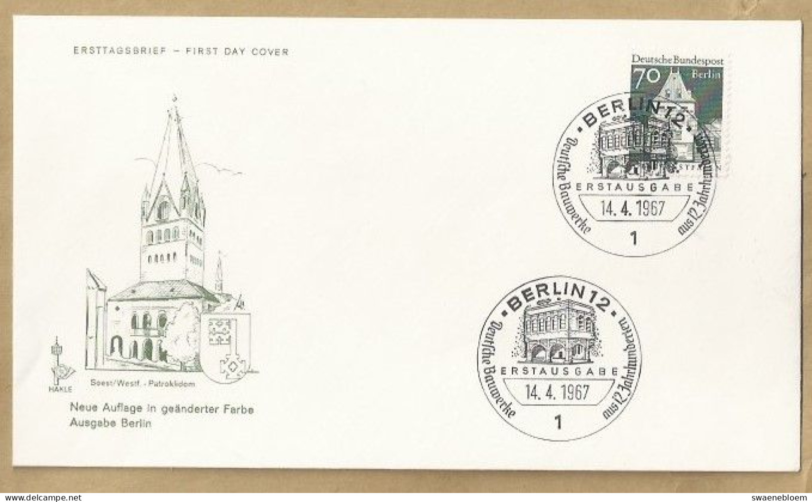 DE.- ERSTTAGSBRIEF. SOEST/WEST. PATROKLIDOM. DEUTSCHE BAUWERKE AUS 12 JAHRHUNDERTEN. ERSTAUSGABE 14.4.1967. FDC. - 1948-1970