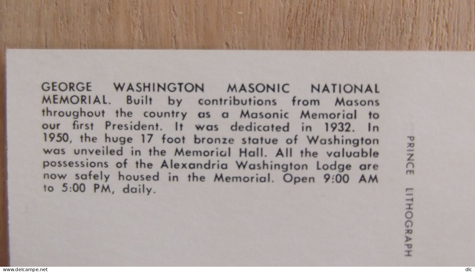 Georges Washington Masonic National Memorial - Prince Lithograph Co. - Alexandria