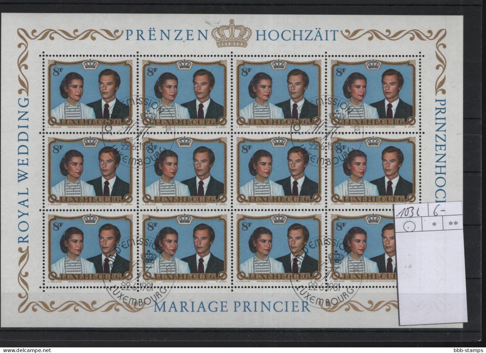 Luxemburg Michel Cat.No.  Sheet Used 1036 - Blocs & Feuillets