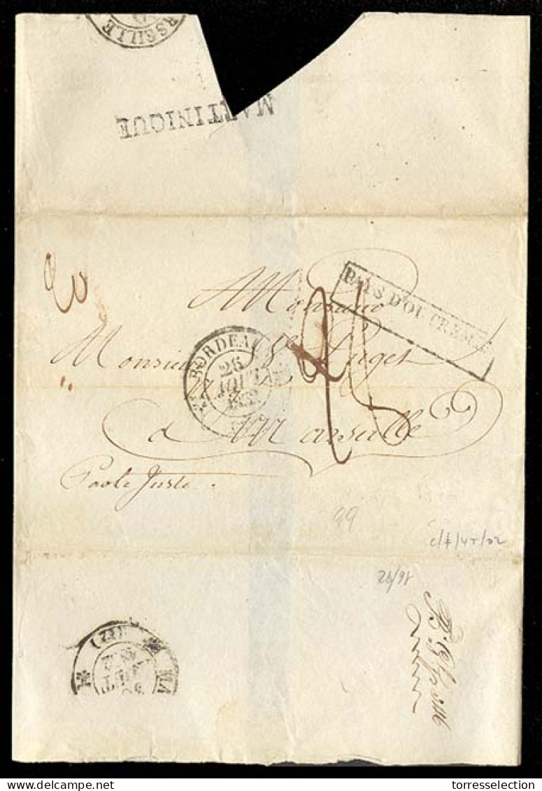 FRENCH COLONIES. MARTINIQUE. 1832 (July 14). Cover From St. Pierre To Marseille With Fine Strike Of MARTINIQUE Straight  - Otros & Sin Clasificación