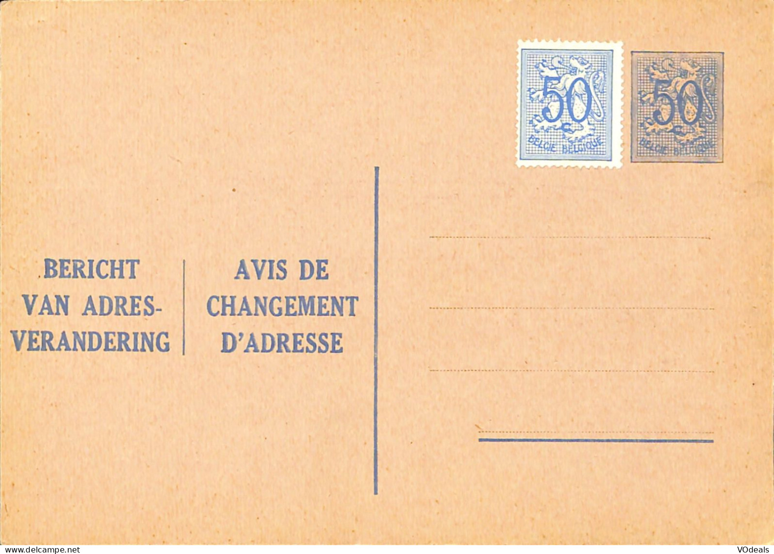 Belgique - Carte Postale - Entier Postal -  Avis Changement Adresse - 50 Cents - Adreswijziging