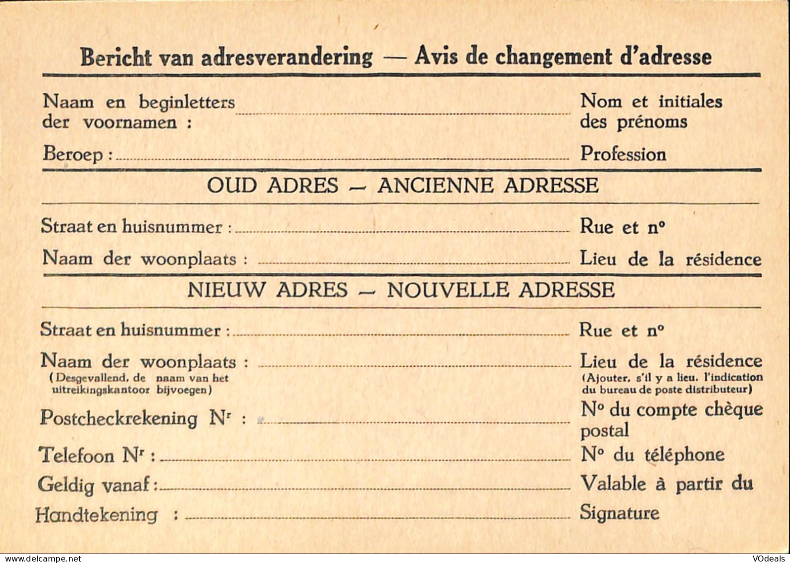 Belgique - Carte Postale - Entier Postal -  Avis Changement Adresse - 1 Fr - Avis Changement Adresse