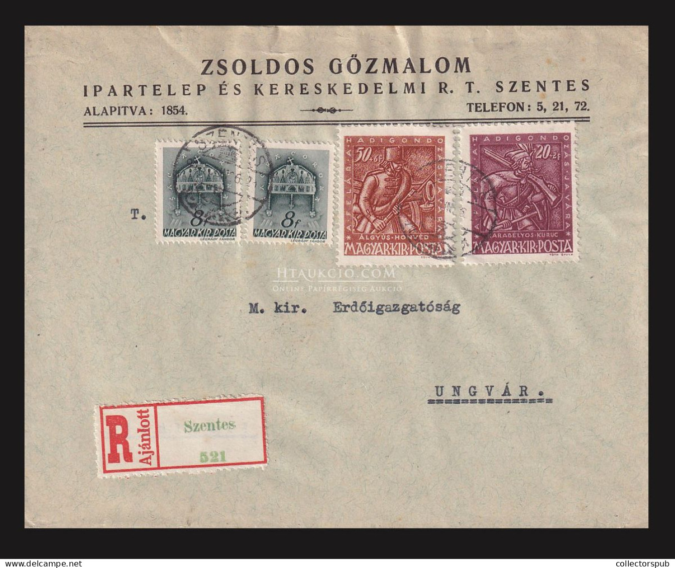 SZENTES 1943. Zsoldo Gőzmalom, , Céges Ajánlott Levél Ungvárra - Lettres & Documents