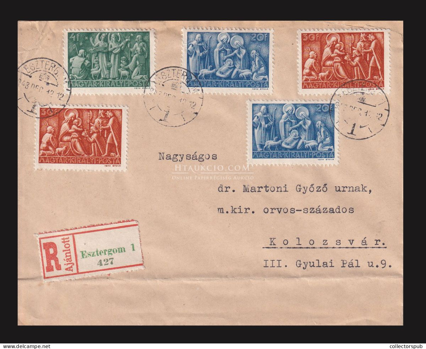 ESZTERGOM 1943.  Szép Ajánlott Levél Kolozsvárra - Lettres & Documents