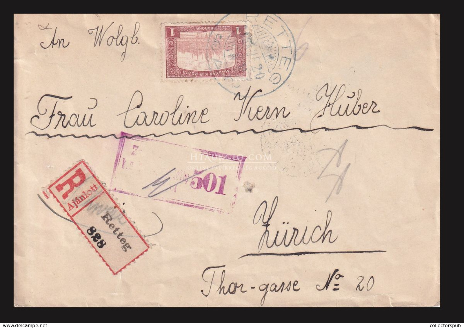 RETTEG 1918.08.20. Expressz, Ajánlott, Cenzúrázott Levél Svájcba - Lettres & Documents