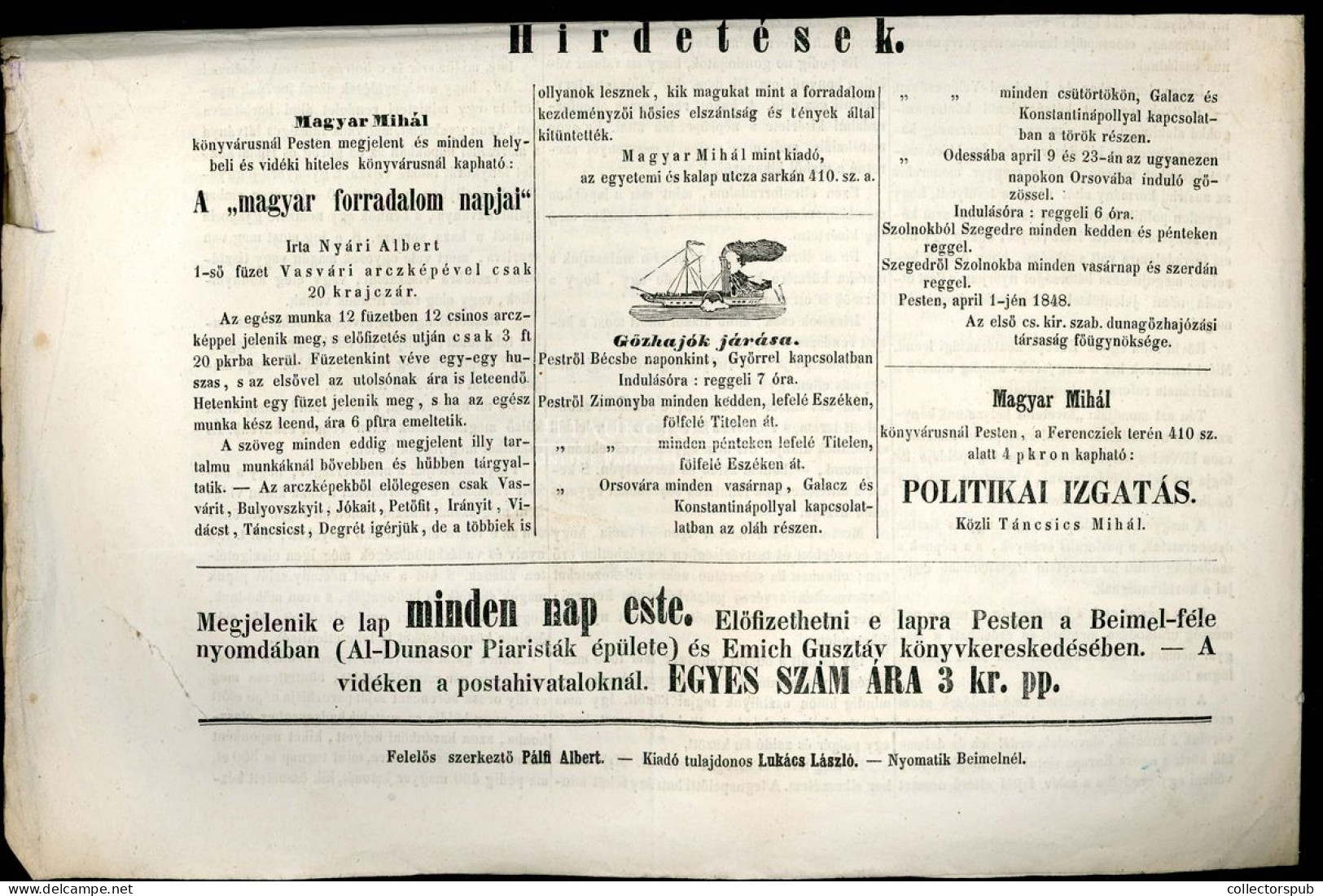 PEST 1848.04.22. A Marczius Tizenötödike Lap 33. Száma, Komplett, Hajtott - Documentos Históricos