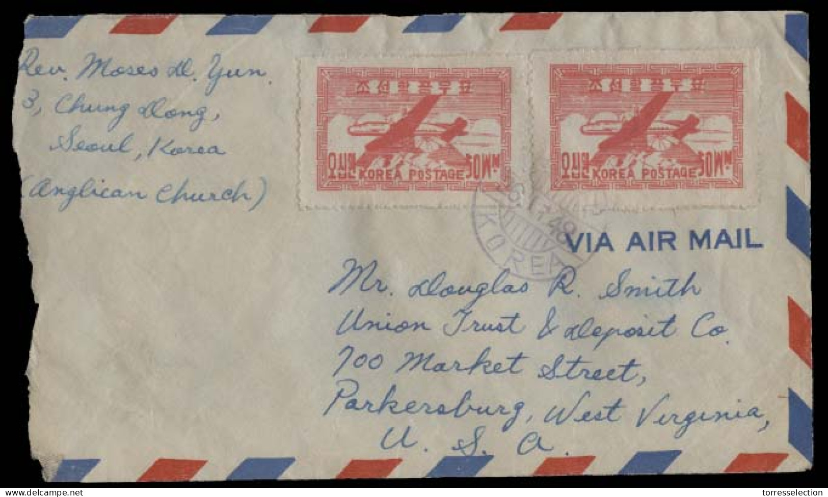 KOREA. 1948 (26 Nov). Seoul - USA. Air Fkd Env. Fine. - Korea (...-1945)