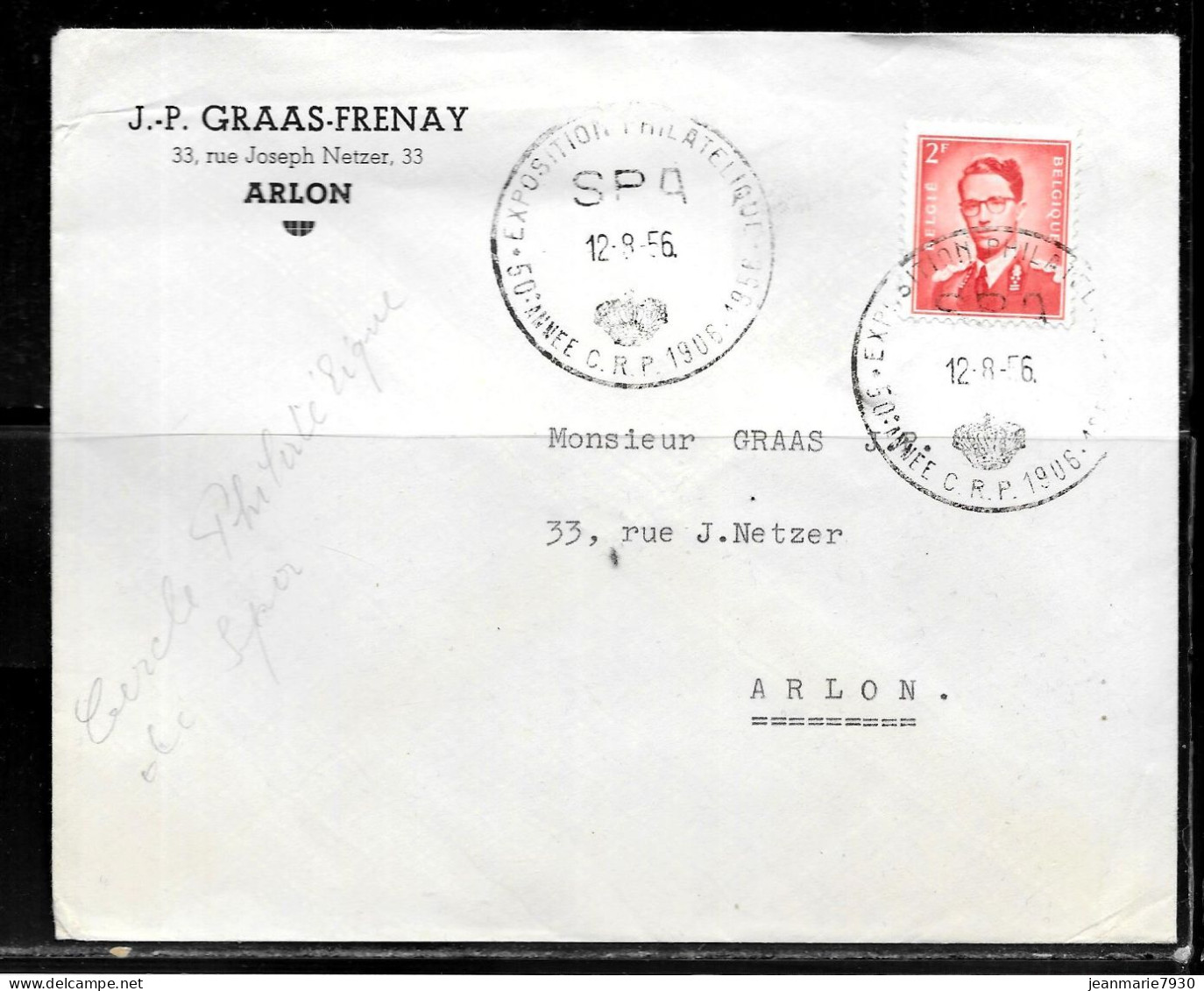 CC121 - BELGIQUE - LETTRE DE SPA DU 12/08/56 - Covers & Documents