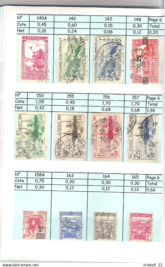 Algérie française : lot de 132 timbres (n° 1 à 349) NE SE SUIVENT PAS et 4 préoblitérés (n° 9-10-17-18)